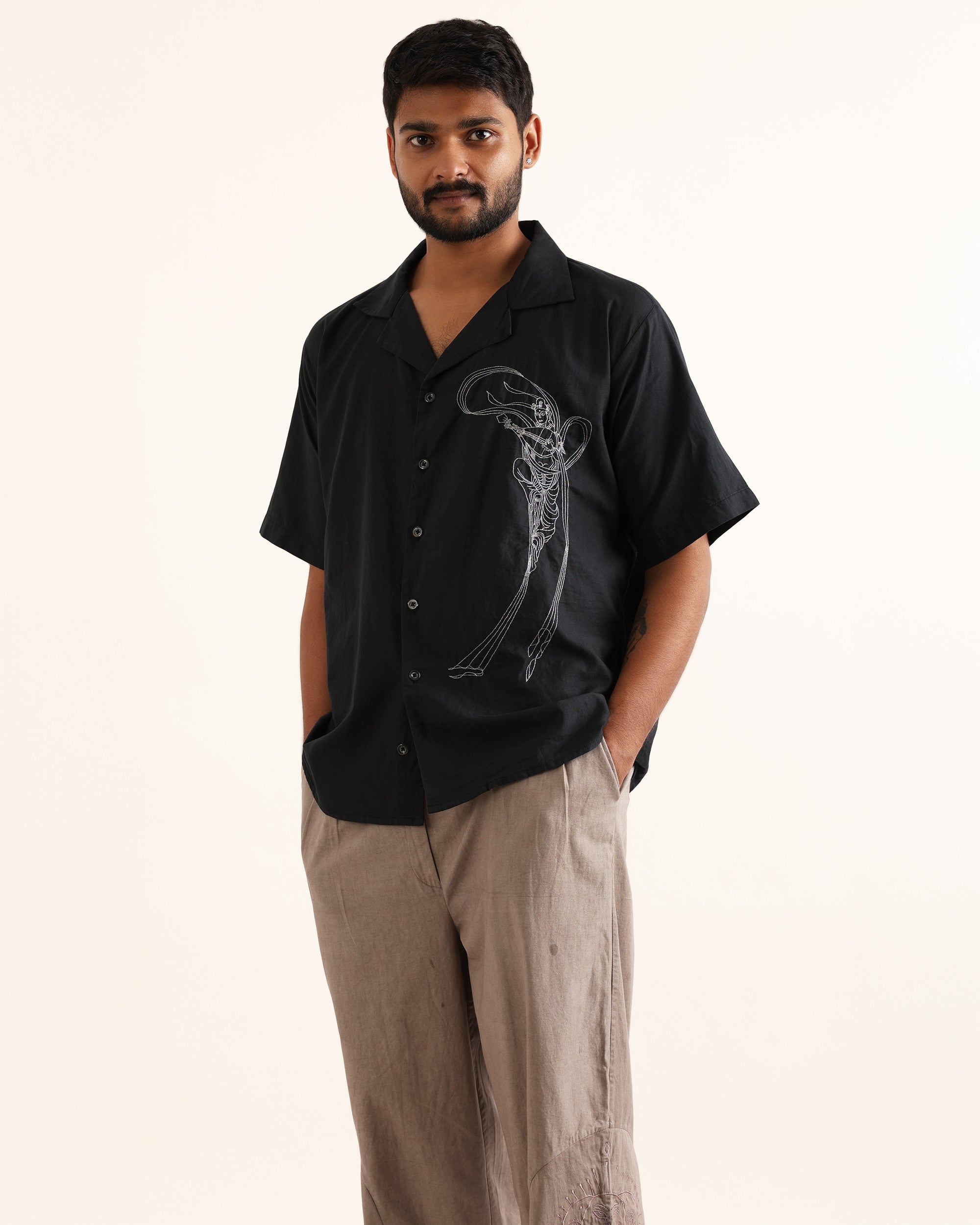 DEB BLACK ZARI HAND EMBROIDERED UNISEX SHIRT