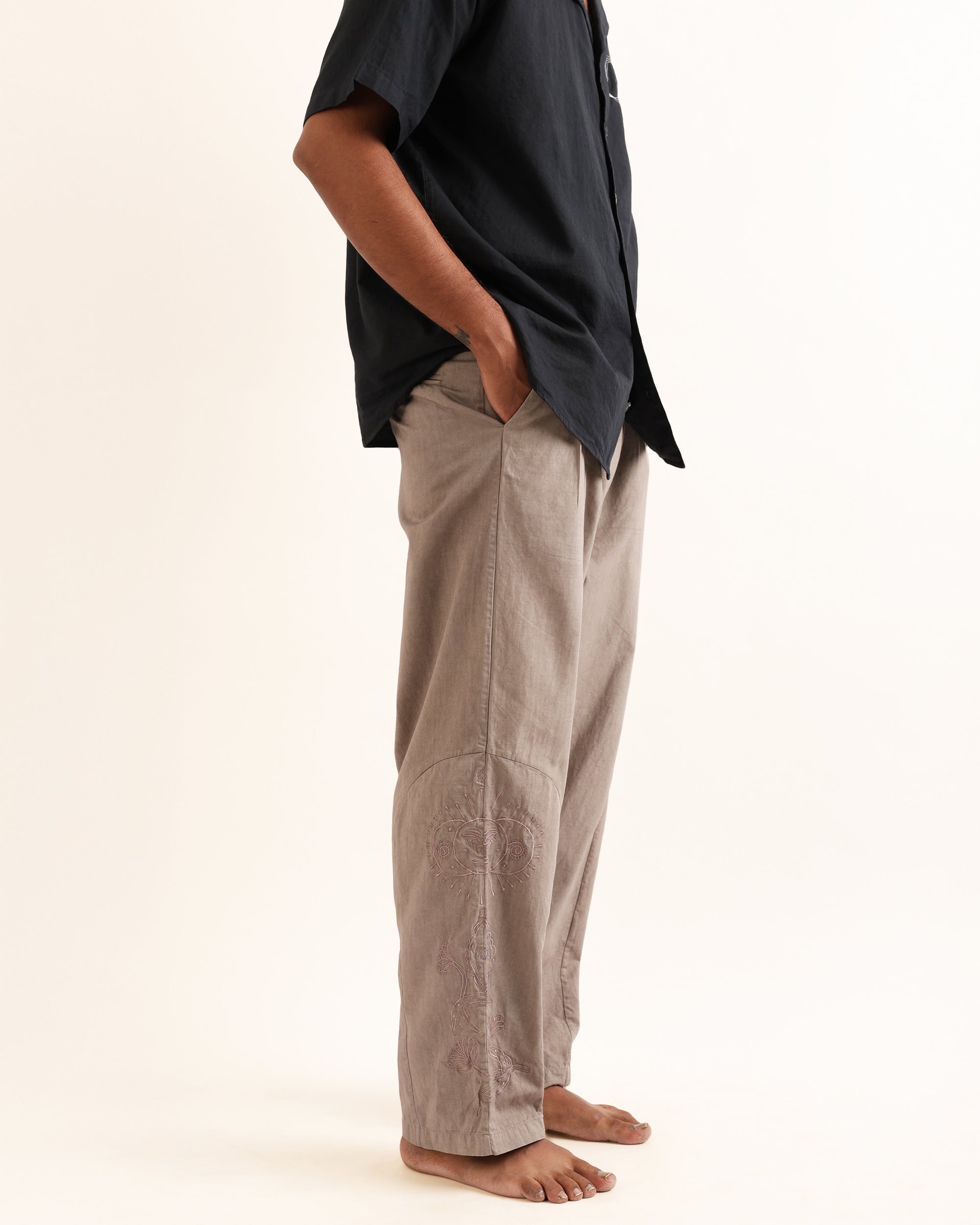 NAGA TAUPE HAND EMBROIDERED PANT