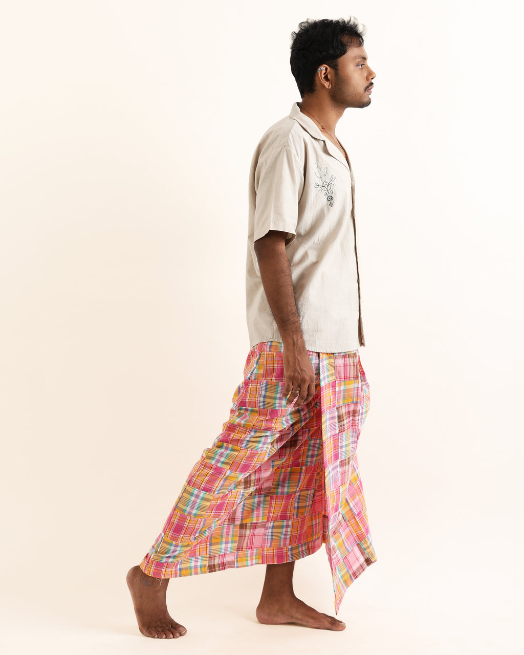 UNISEX ORANGE LUNGI CHECK SKIRT
