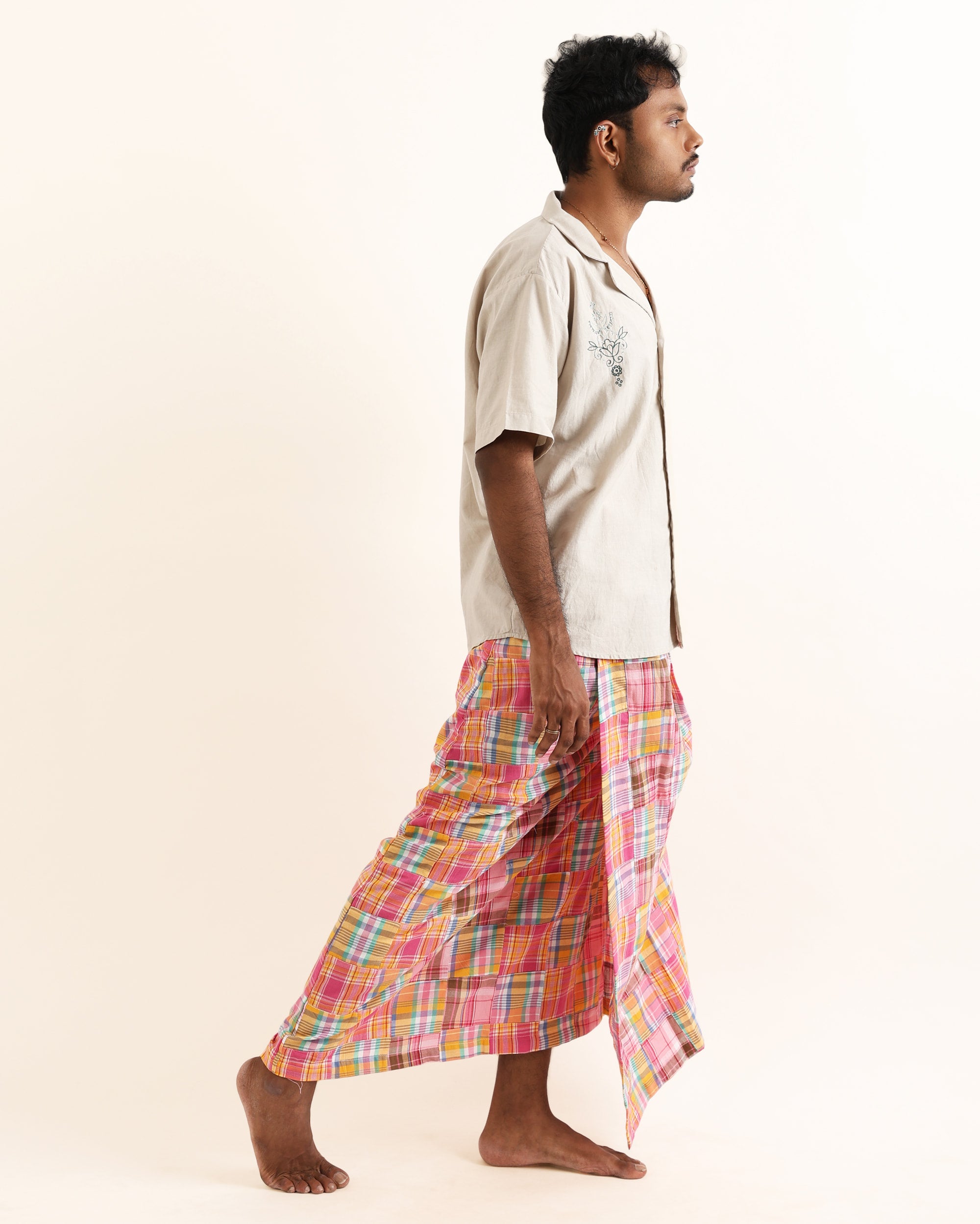 UNISEX ORANGE LUNGI CHECK SKIRT