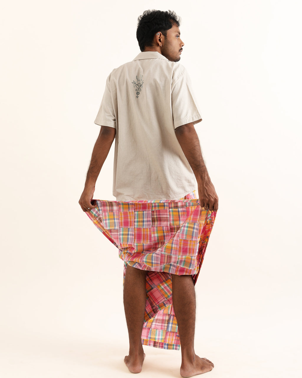 UNISEX ORANGE LUNGI CHECK SKIRT