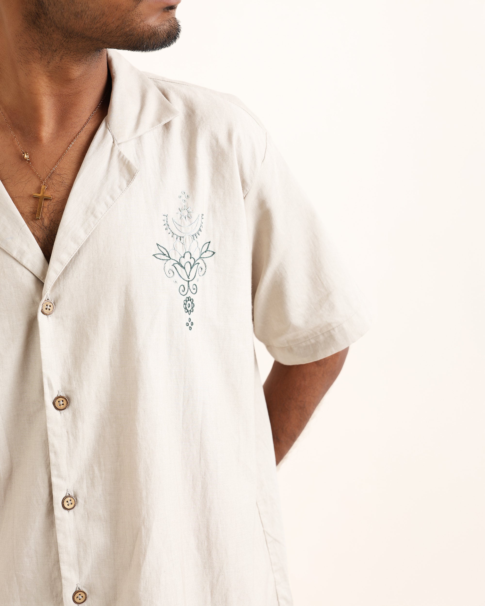 THAPA GREY AARI HAND EMBROIDERED UNISEX SHIRT