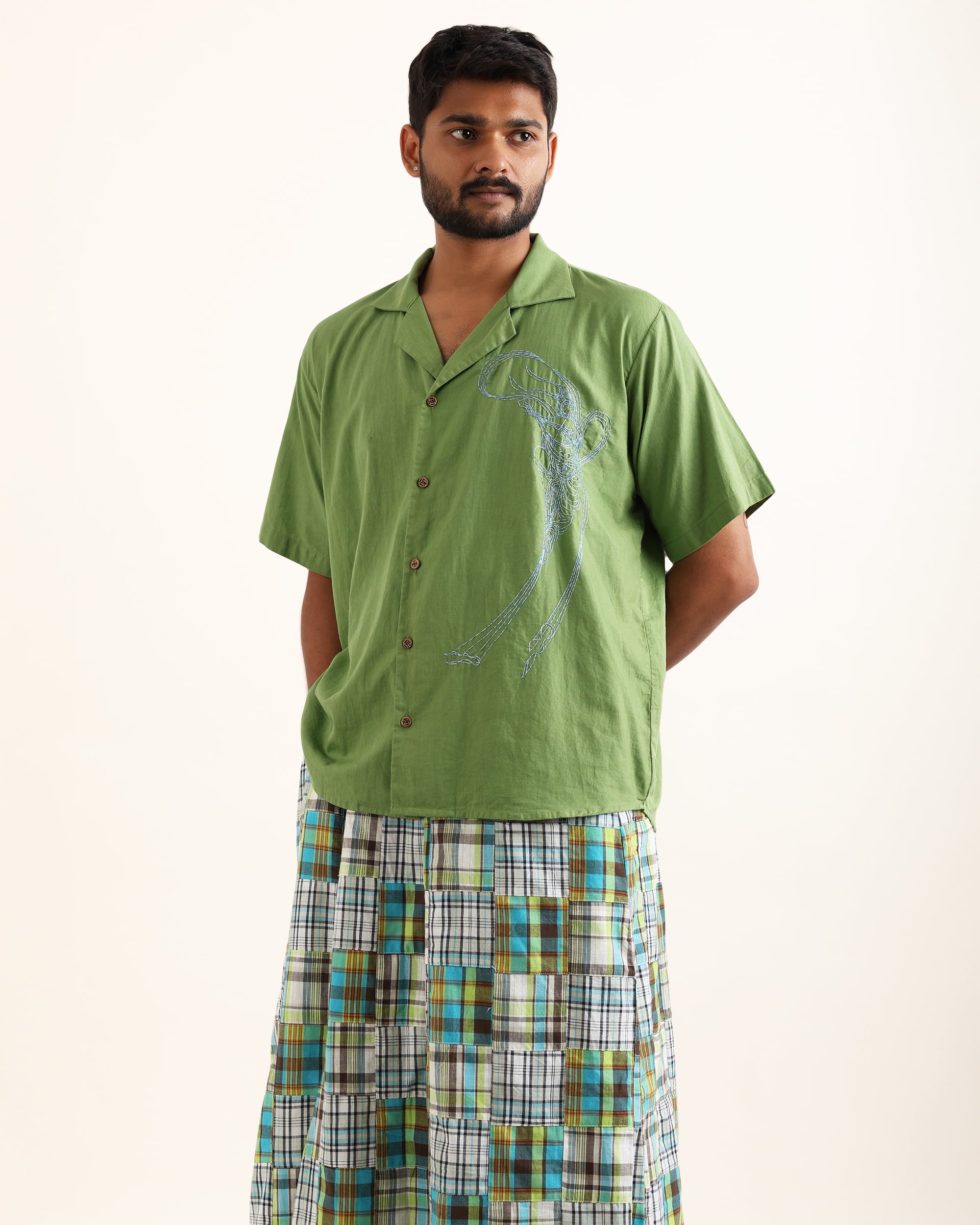 DEB GREEN AARI HAND EMBROIDERED UNISEX SHIRT
