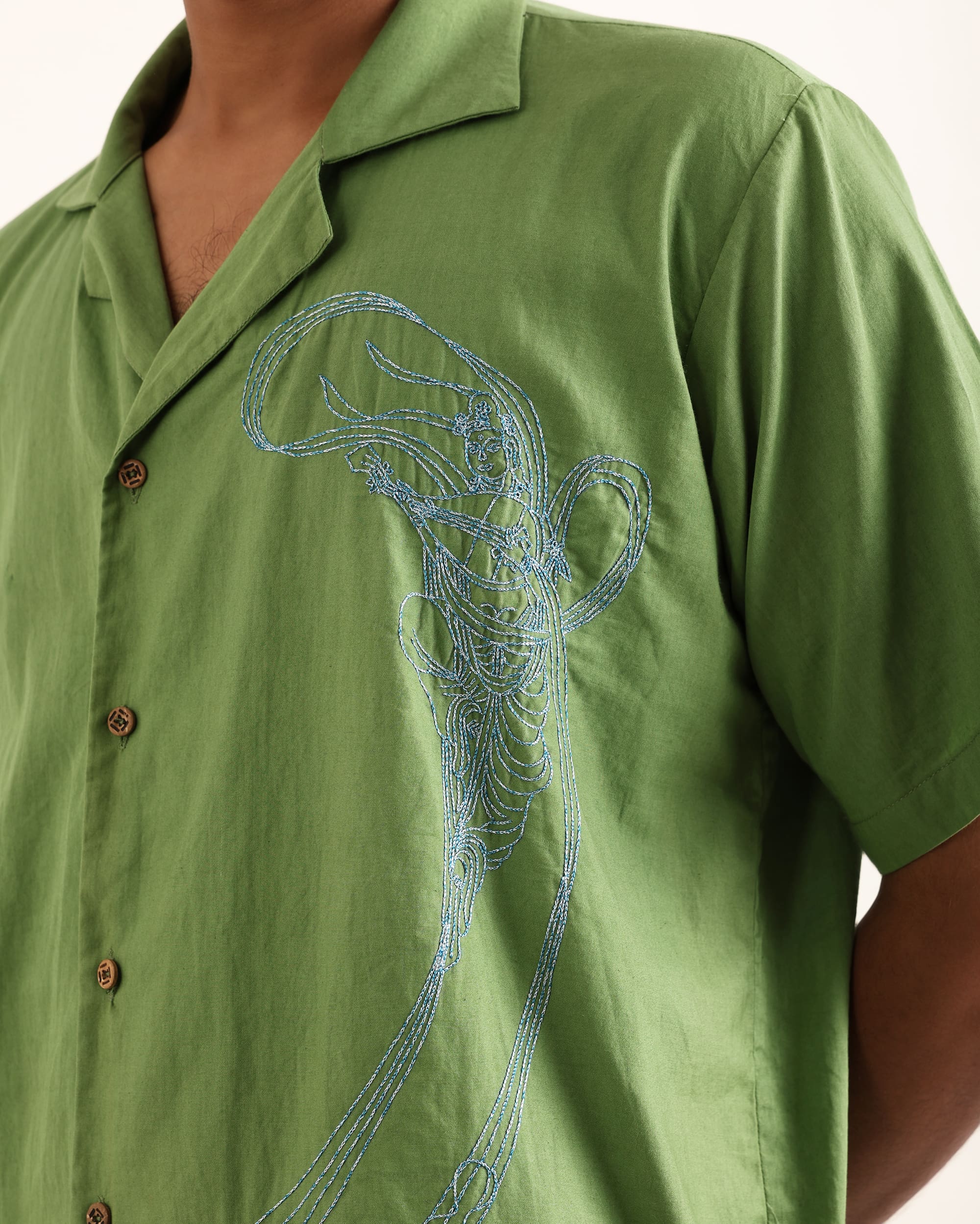 DEB GREEN AARI HAND EMBROIDERED UNISEX SHIRT
