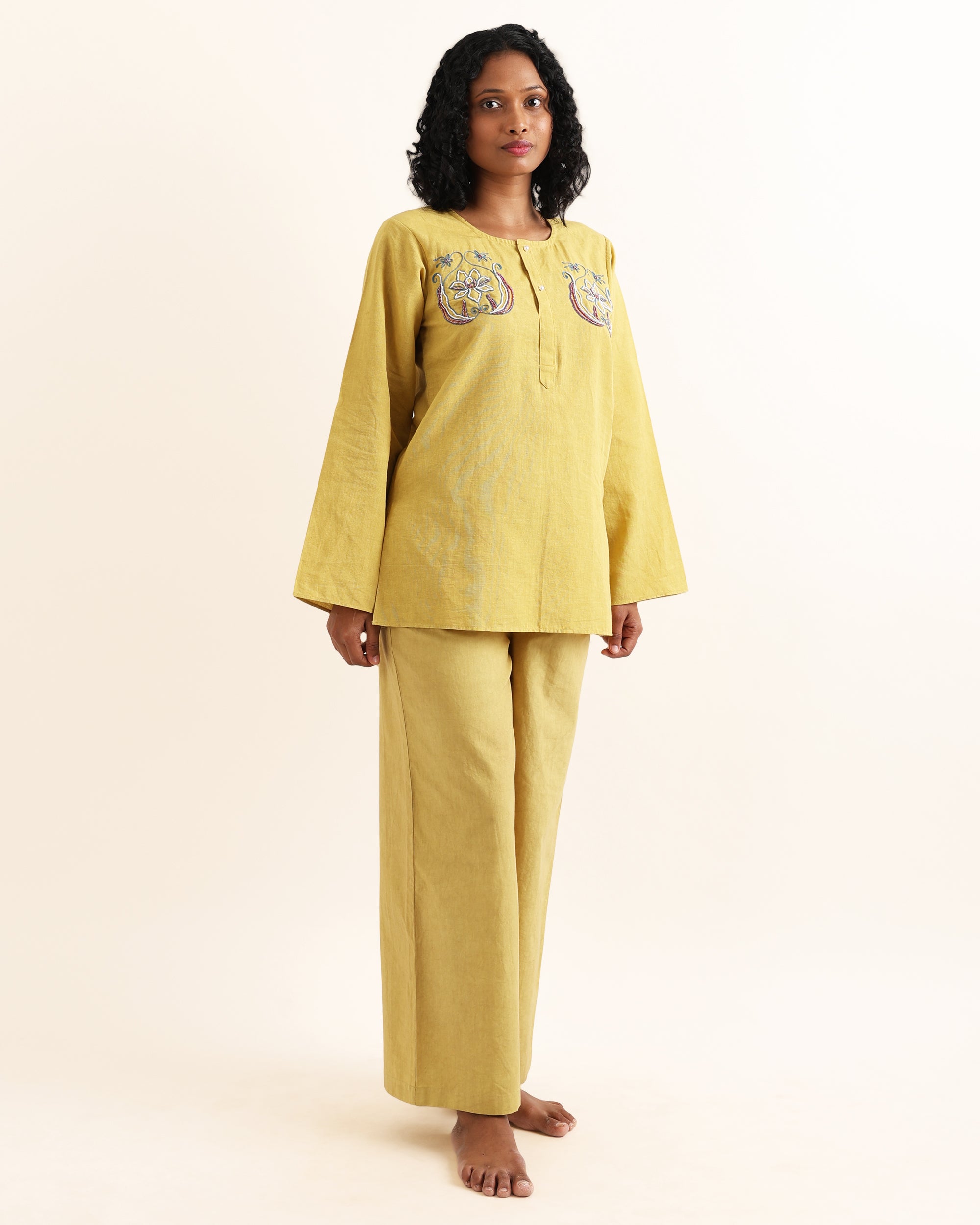 Lotus Embroidered Kurta Co-ord Set