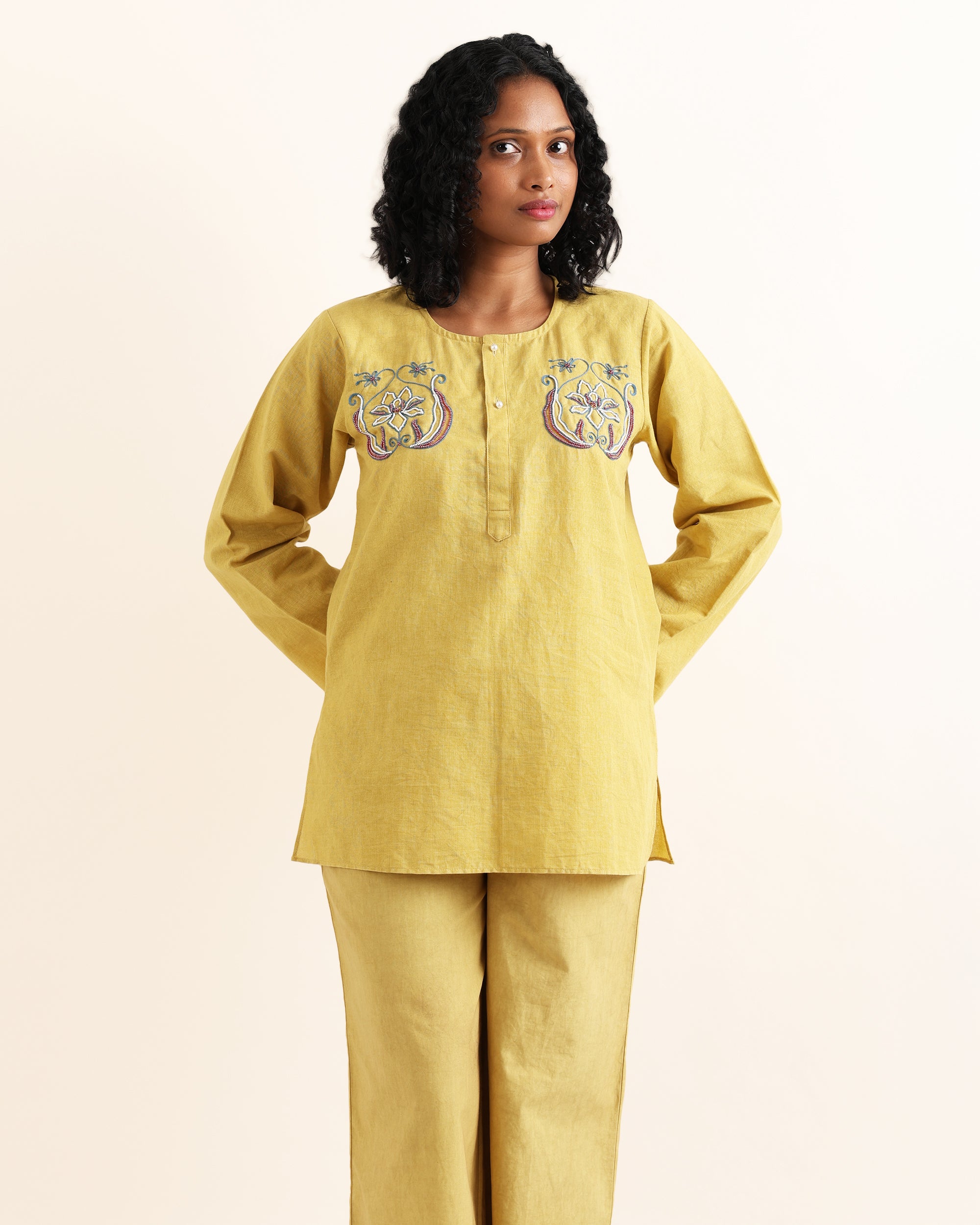 Lotus Embroidered Kurta Co-ord Set