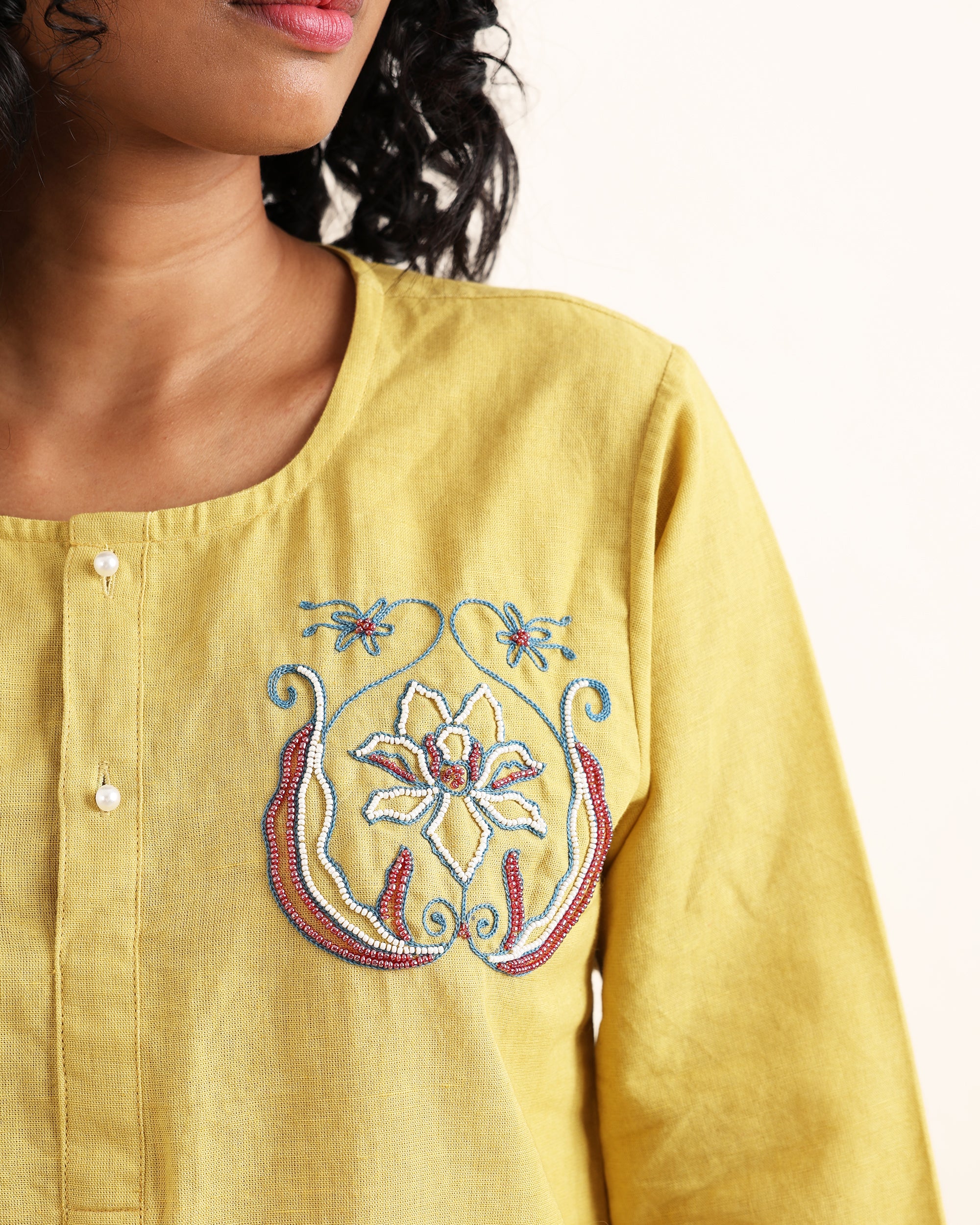 Lotus Embroidered Kurta Co-ord Set