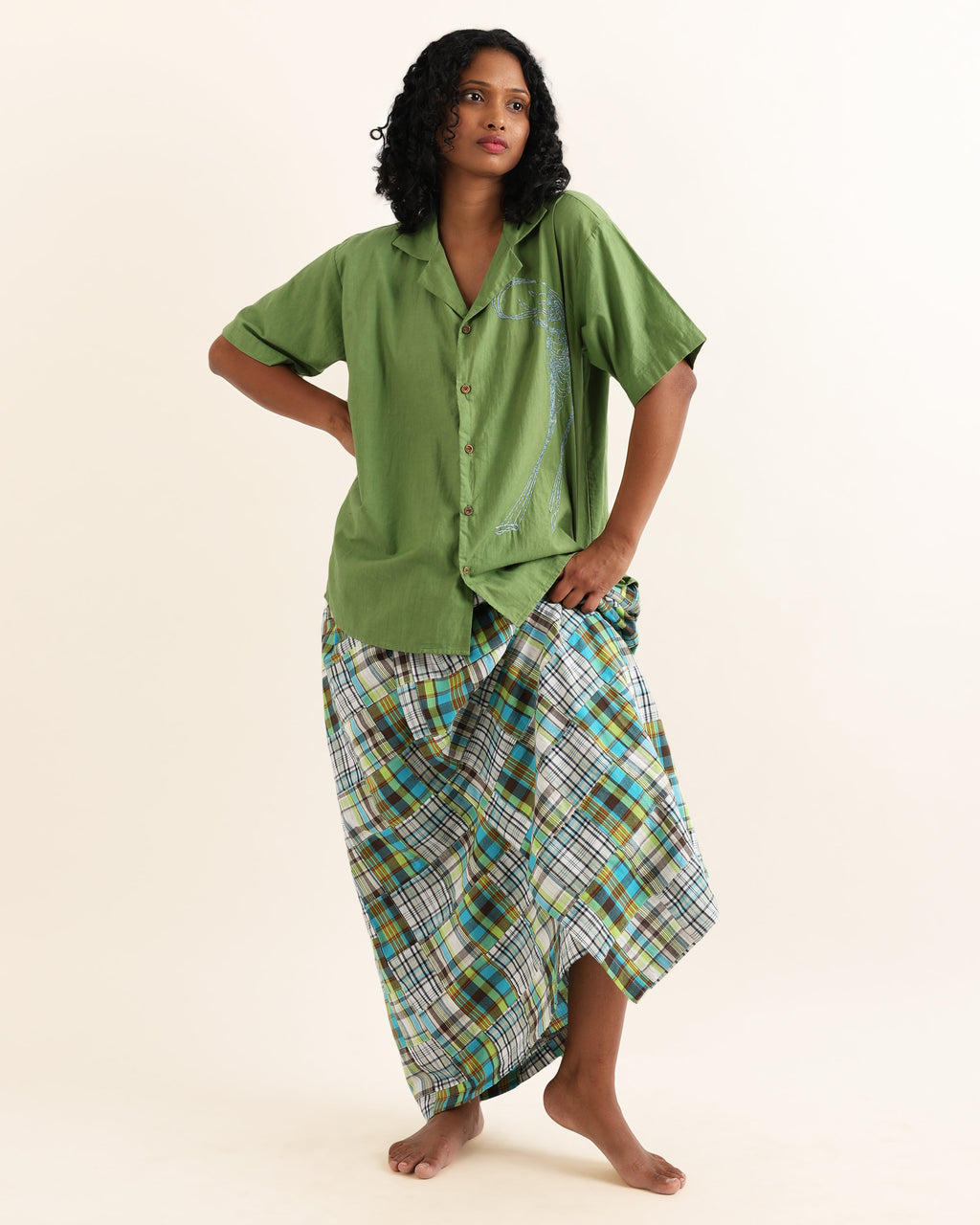 UNISEX GREEN LUNGI CHECK SKIRT