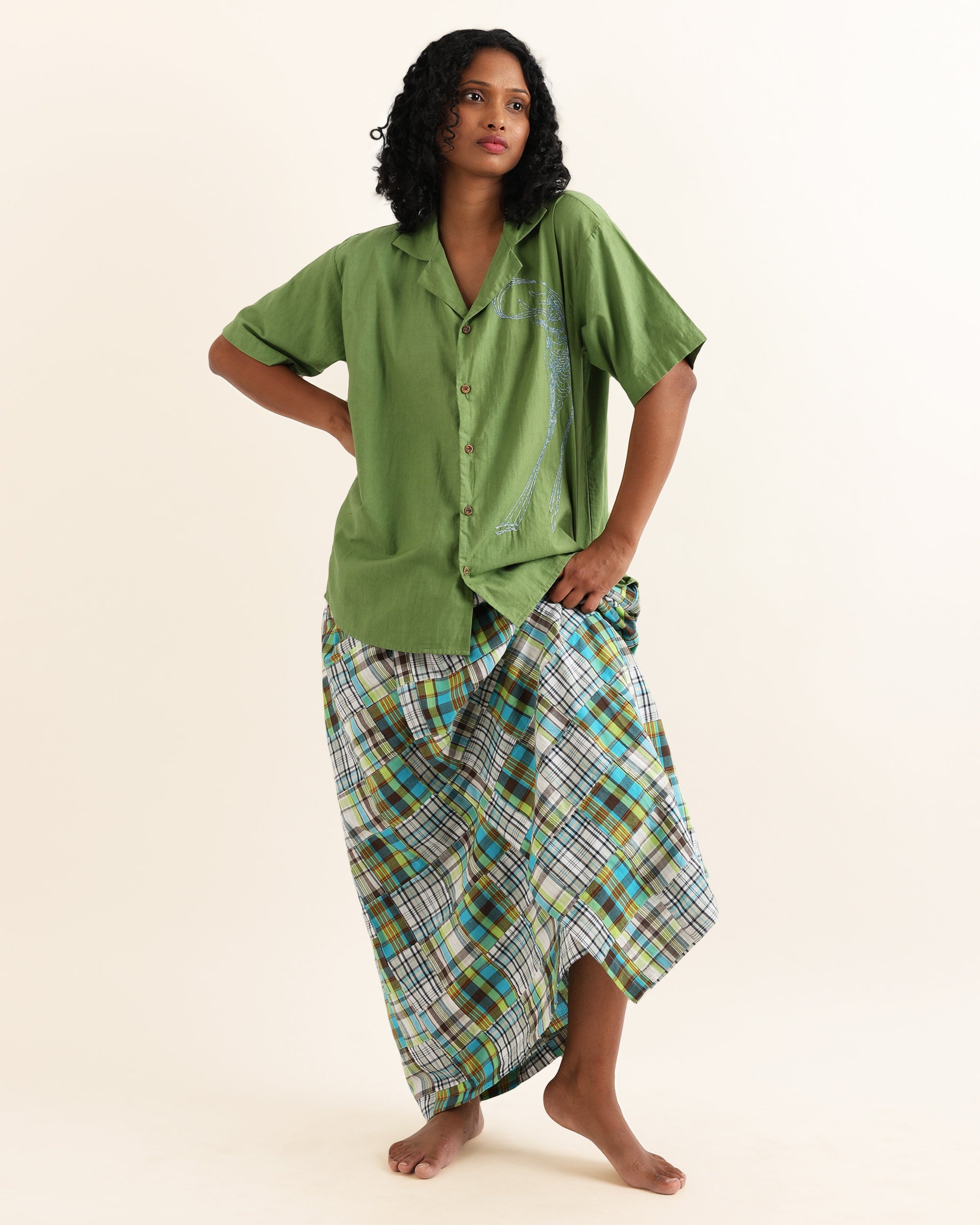 UNISEX GREEN LUNGI CHECK SKIRT