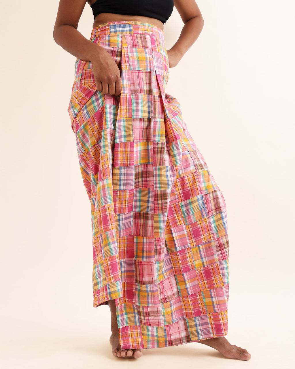 UNISEX ORANGE LUNGI CHECK SKIRT