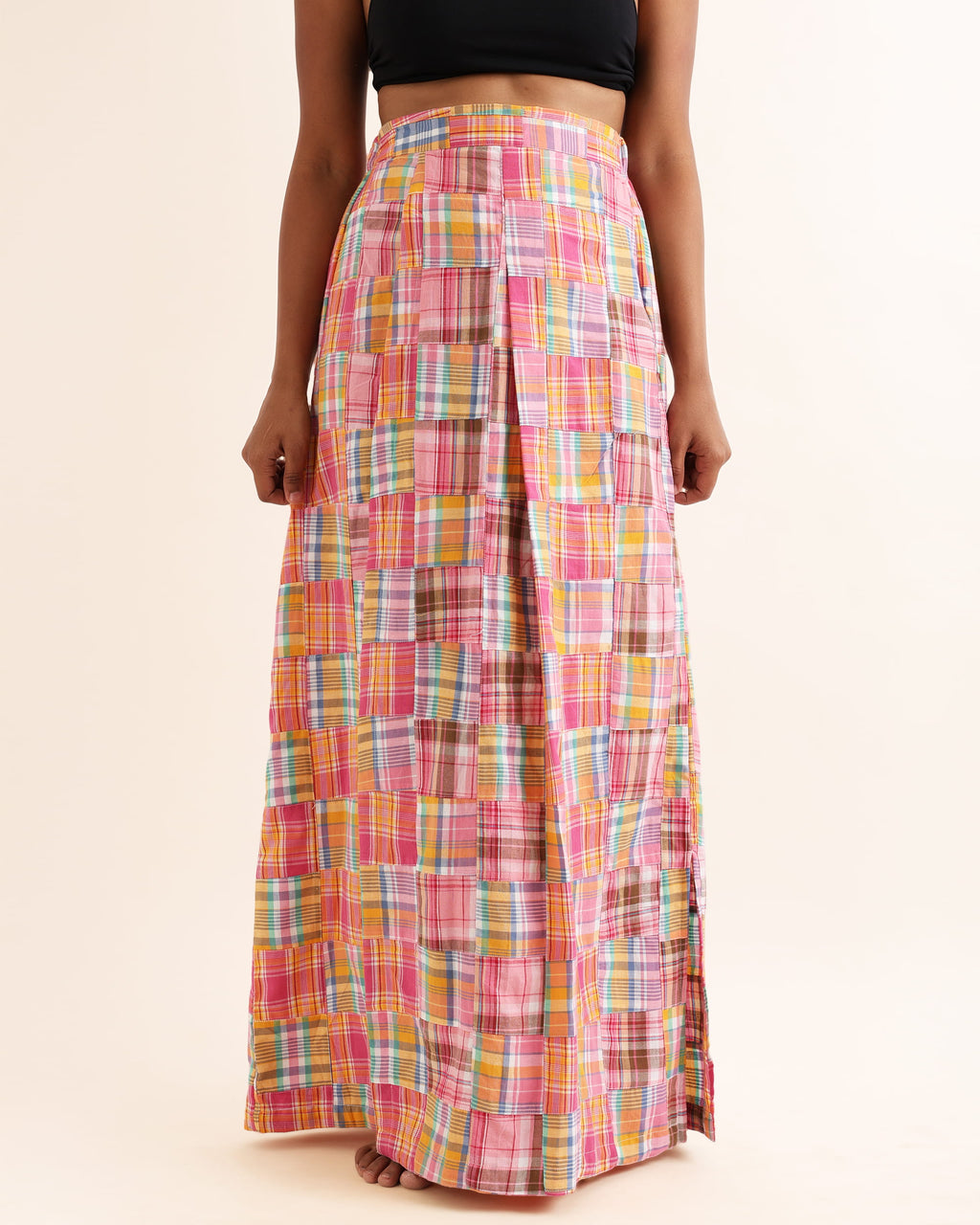 UNISEX ORANGE LUNGI CHECK SKIRT