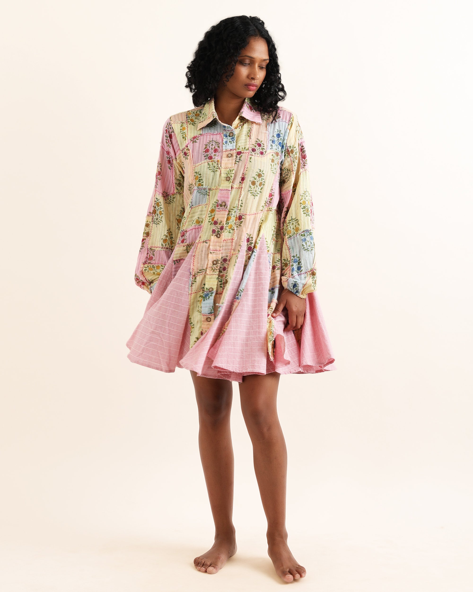 FLORO UPCYCLED ONE OF A KIND FLARED DRESS