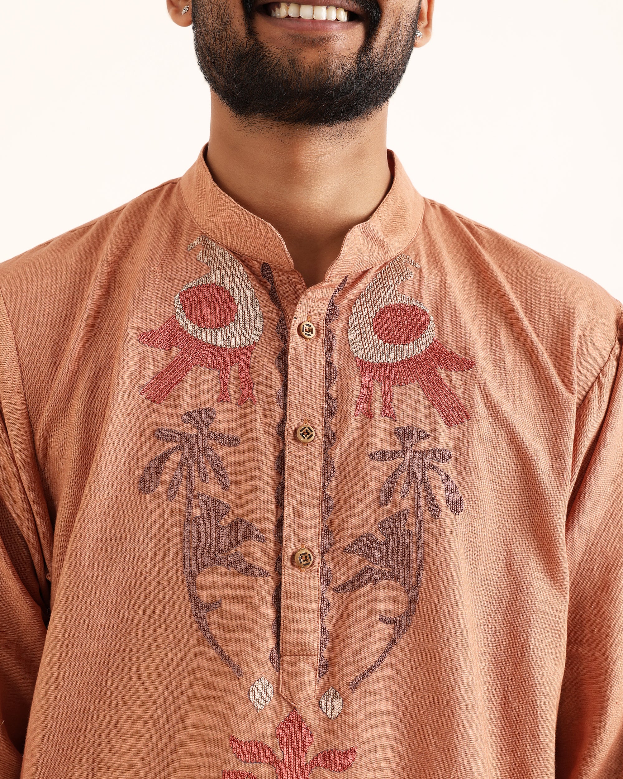 MAYURE NATURAL SALMON HAND EMBROIDERED CO ORD