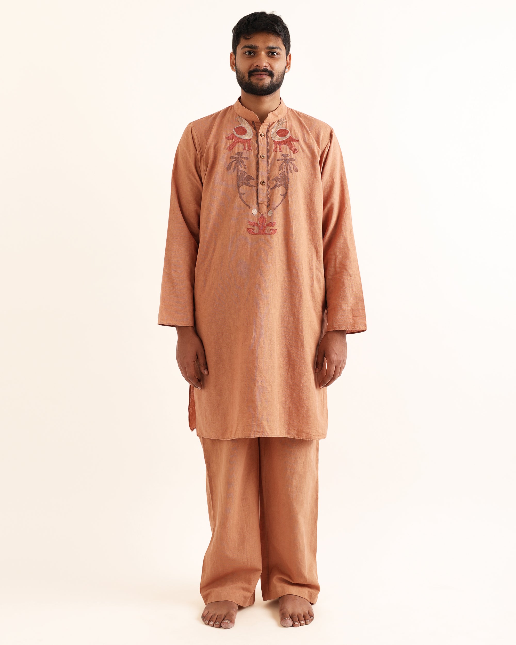 MAYURE NATURAL SALMON HAND EMBROIDERED CO ORD