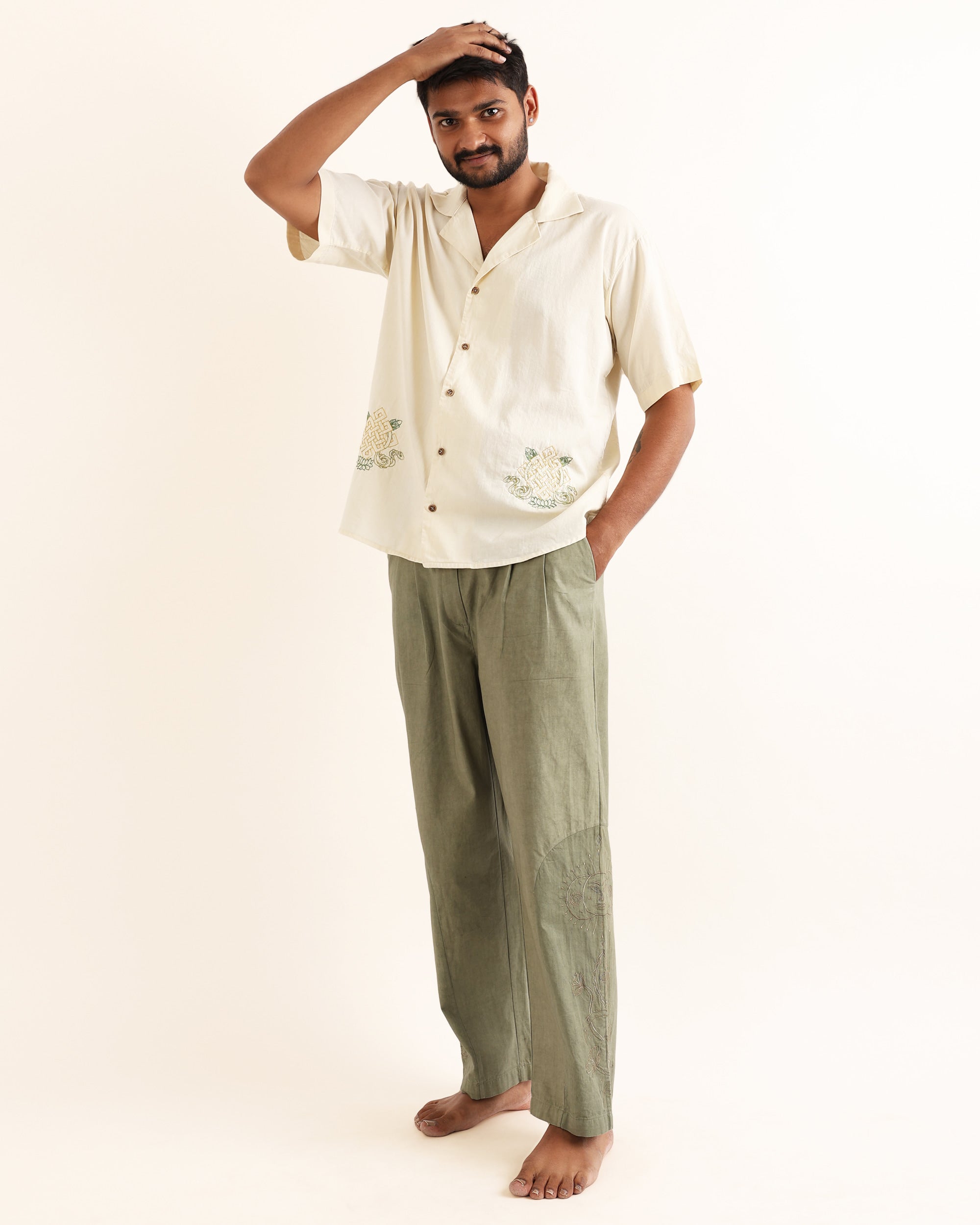 SAMSARA IVORY AARI HAND EMBROIDERED UNISEX SHIRT