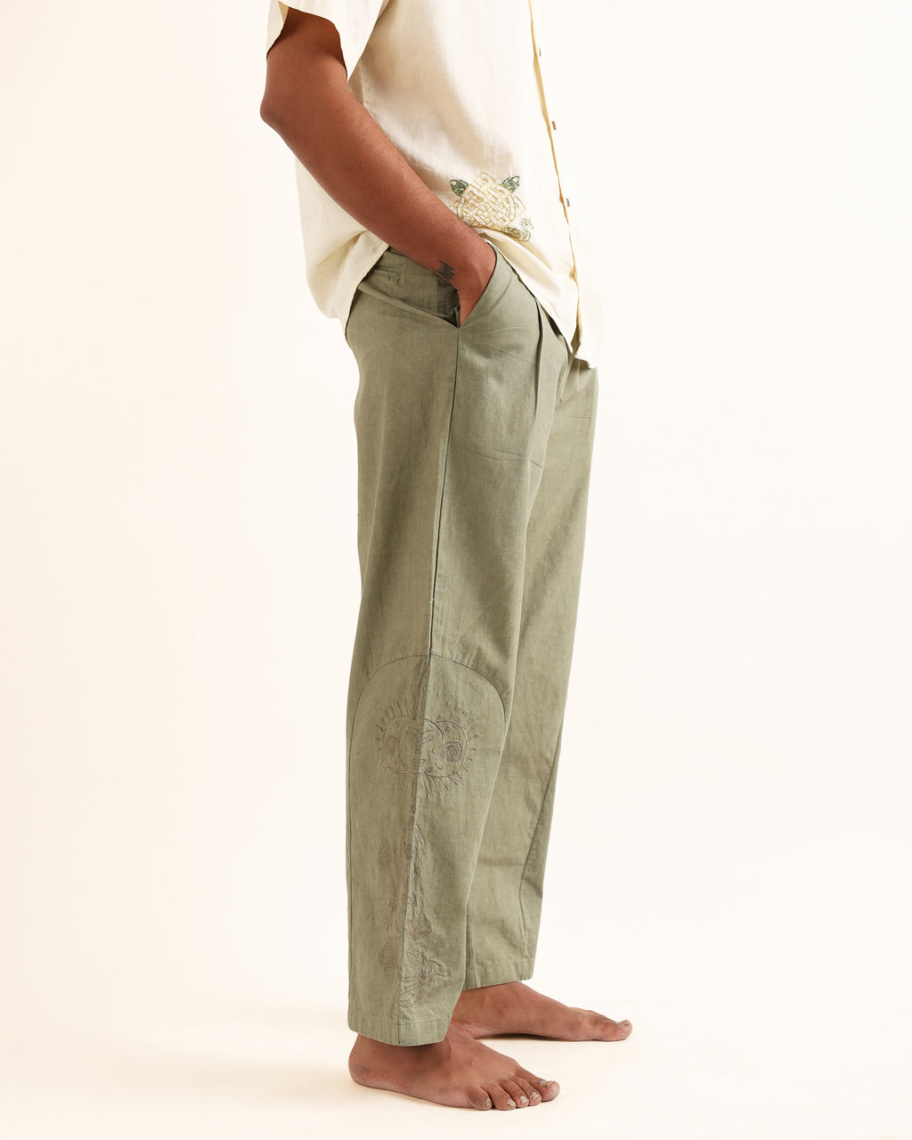 NAGA SAGE GREEN HAND EMBROIDERED PANT