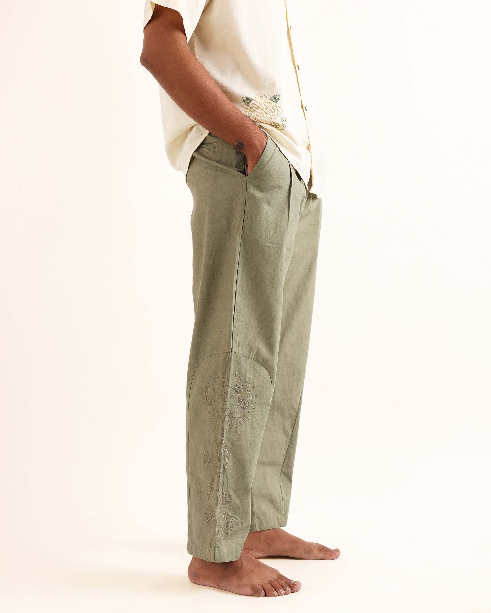 NAGA SAGE GREEN HAND EMBROIDERED PANT