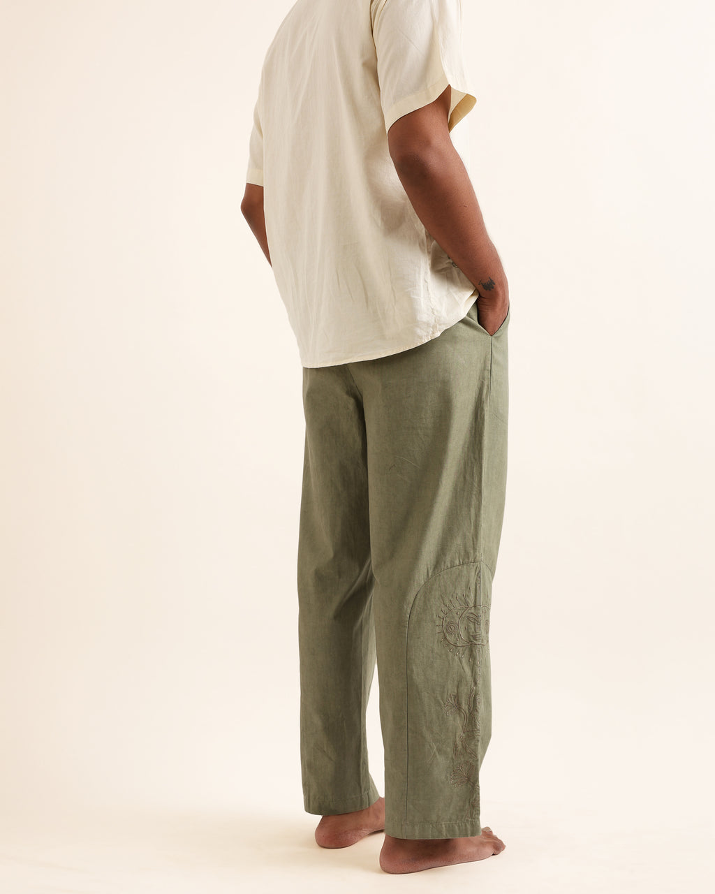 NAGA SAGE GREEN HAND EMBROIDERED PANT