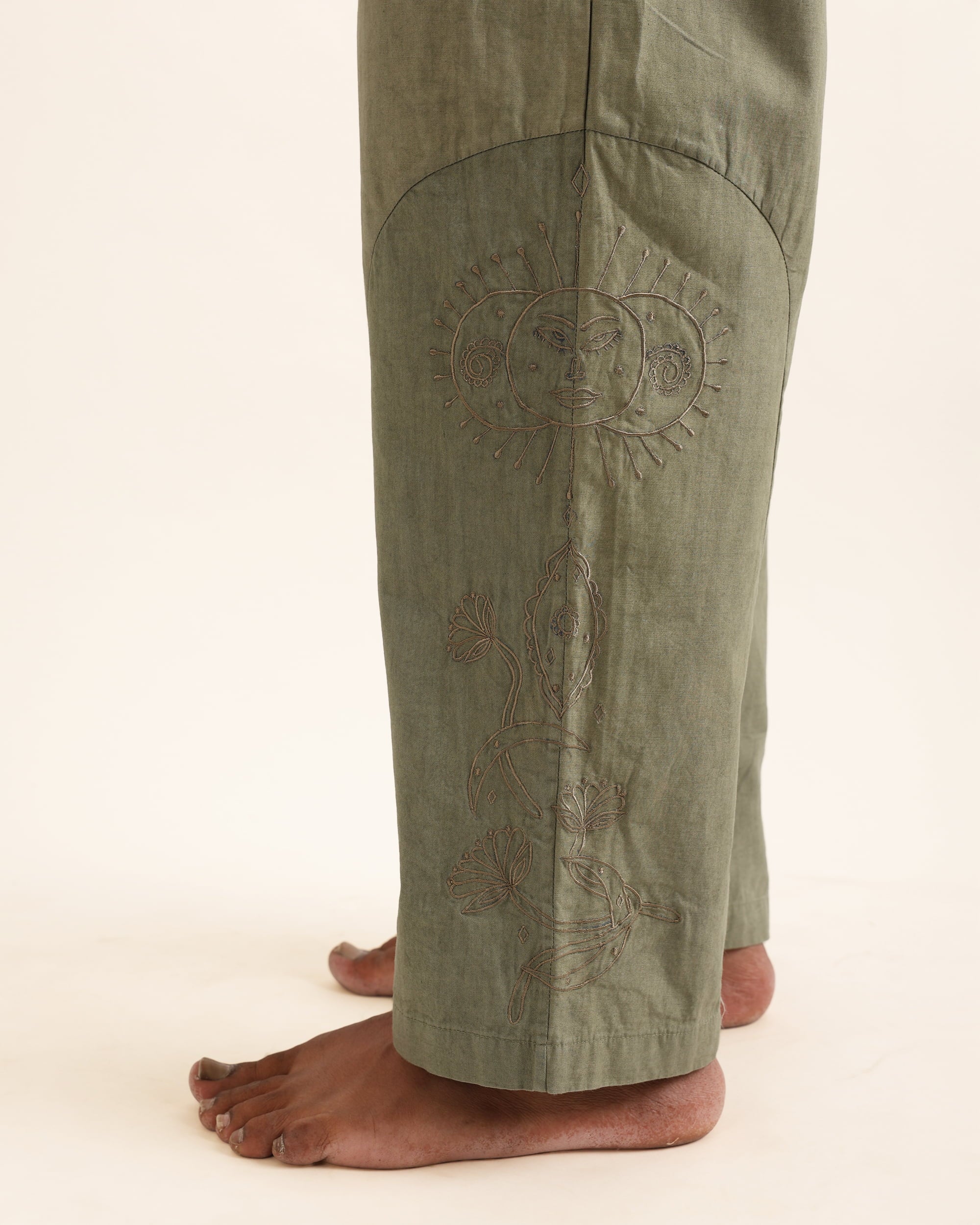 NAGA SAGE GREEN HAND EMBROIDERED PANT